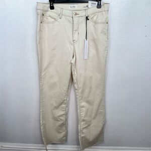 Nicole Miller SOHO Jeans Raw Hem Size 12 Ivory High Rise Bootcut Stretch